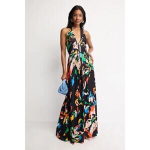 A.L.C. Al Gown V-Neck Abstract Halter Designer Flattering Dress, Sz 8, Rt. $795